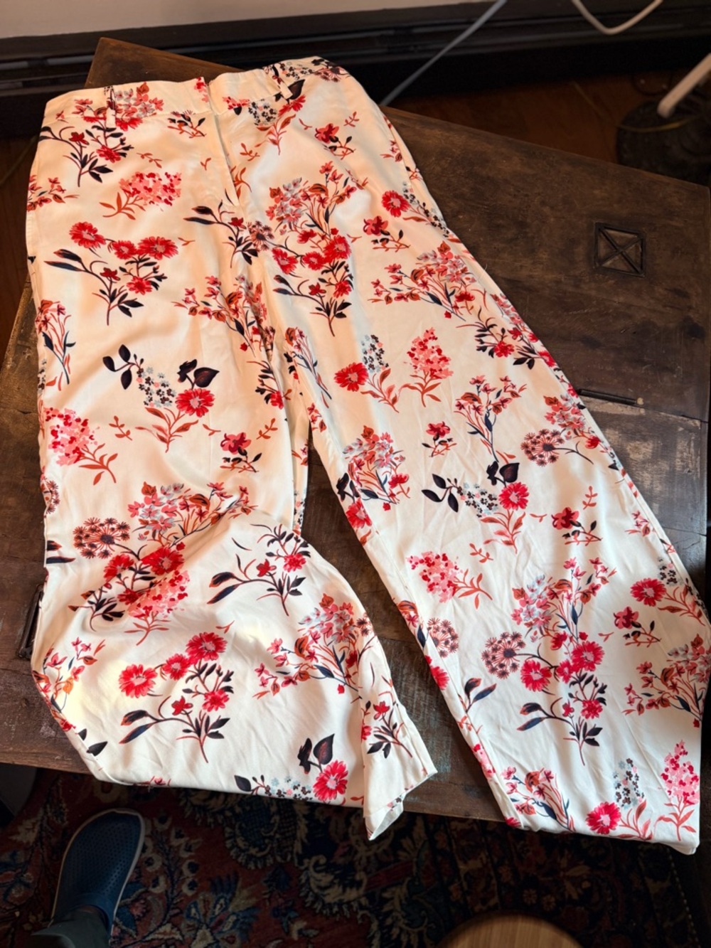 Women's Cream Floral Wide-Leg Pants